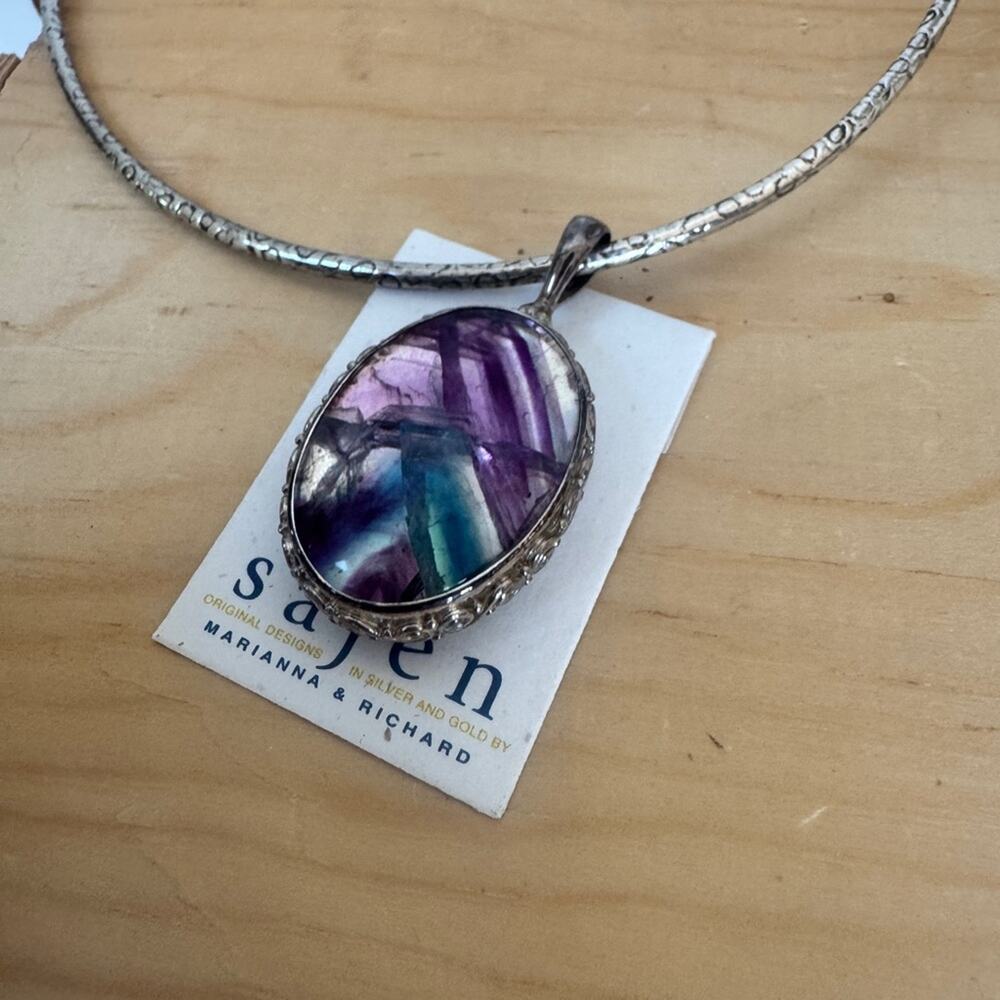SAJEN Multicolor Fluorite Pendant Reversible Sterling Silver NWT